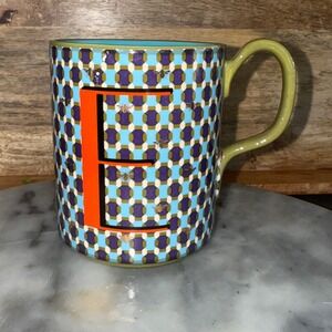 Alphabet Letter E Mug Blue Geometric Bee Design Coffee Cup